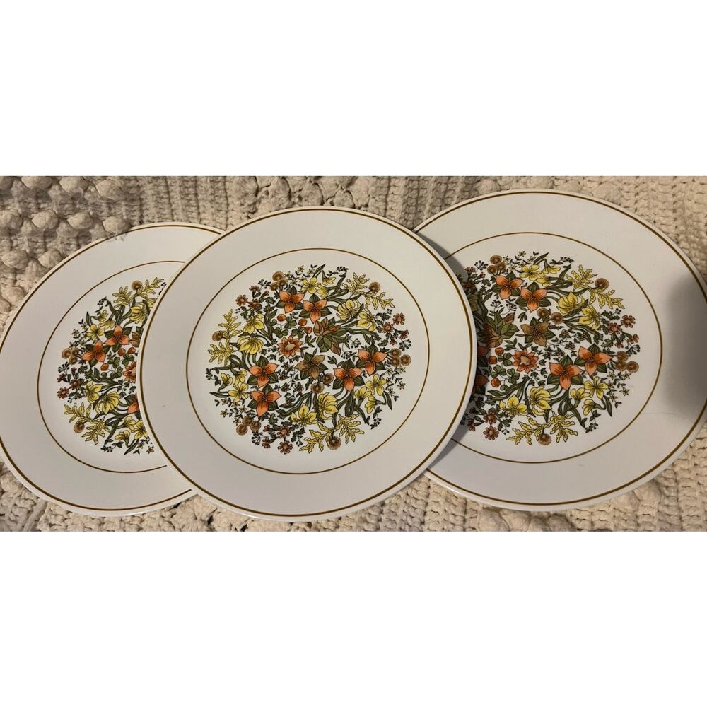 3 Vintage Corelle Indian Summer Plates Fall Flowers GUC